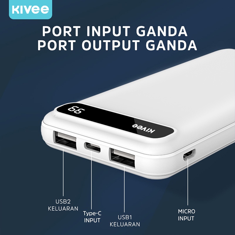 KIVEE powerbank mini murah 10000 mAh Type C ultra-thin model tipis power bank fast charging LED original dual usb xiaomi Iphone Garansi 1 tahun-3