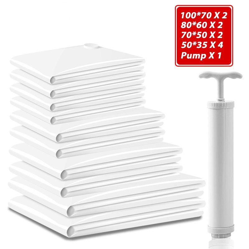 Kantong Plastik Pakaian Vacuum Compression Bag 10 PCS with Hand Pump - SN11 - White