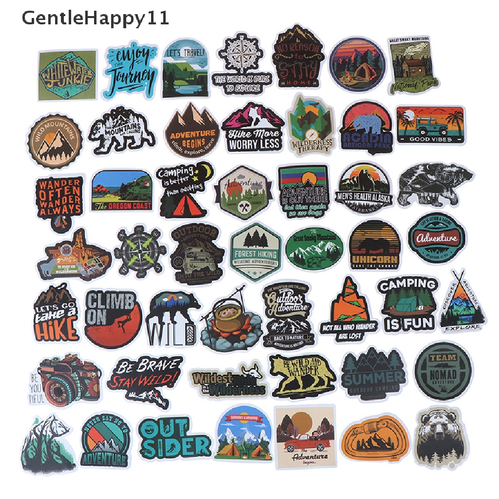 Gentlehappy 50Pcs Camping Landscape Sticker Outdoor Adventure Koper Laptop Stiker Gitar