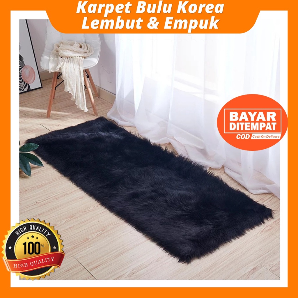 Karpet Kamar Tidur Lantai Bulu Korea Ukuran 50x150 Bahan Lembut Empuk Dekorasi Kamar Biar Estetik