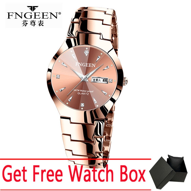 NEW FNGEEN Jam Tangan Tali Baja Tahan Karat Pria, Arloji Tahan Air Quartz Kalender Bercahaya 5808M