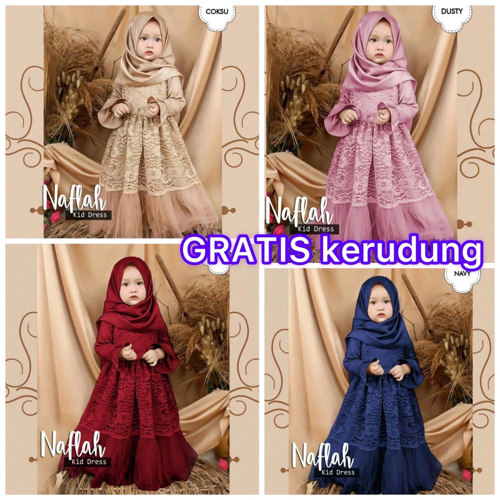 Baju Gamis Anak Pakaian Anak Set Syari FREE JILBAB Gamis Lebaran Anak Perempuan Umur 3-5 Tahun Dress