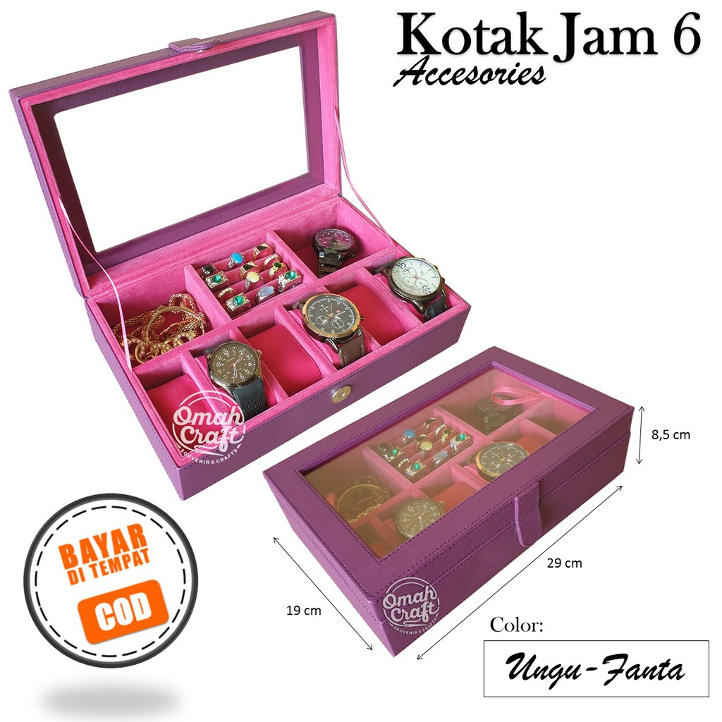 PROMO - Box Jam Tangan Isi 6 kombinasi aksesoris / Kotak Jam Tangan + Perhiasan Cincin Gelang Kalung