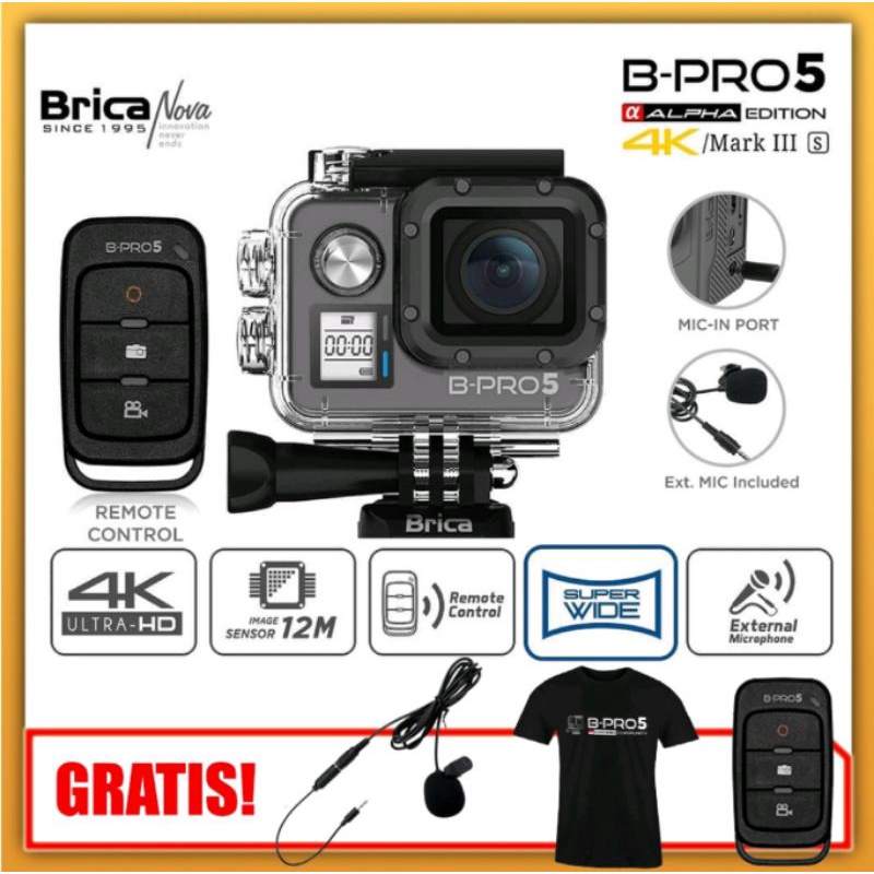 Brica B-Pro 5 Alpha Edition 4K Mark III S (AE3S) - Action cam - Gratis Kaos-Grey - Wide