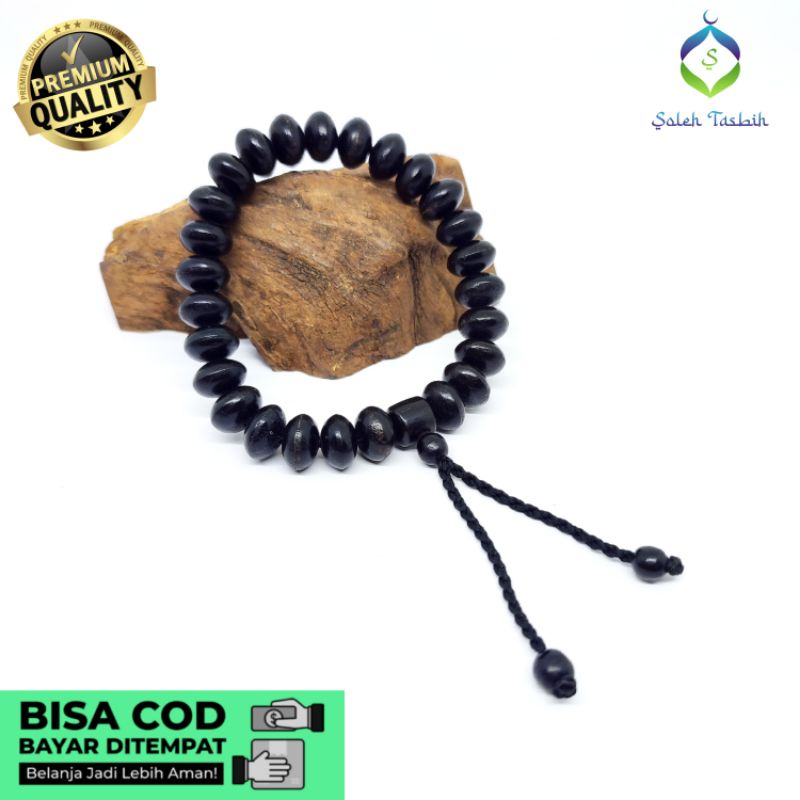 Gelang Kayu Galih Kelor Hitam Motif Pipih, Size 7mm x 11mm Asli