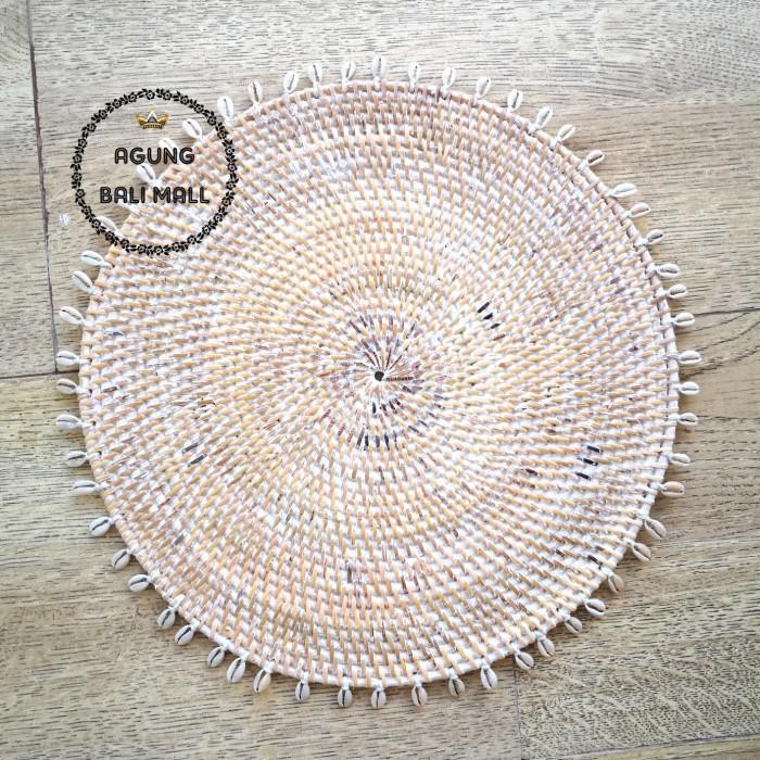 Alas Piring Rotan Kerang Bundar White Wash | Placemat Rotan Putih 35Cm