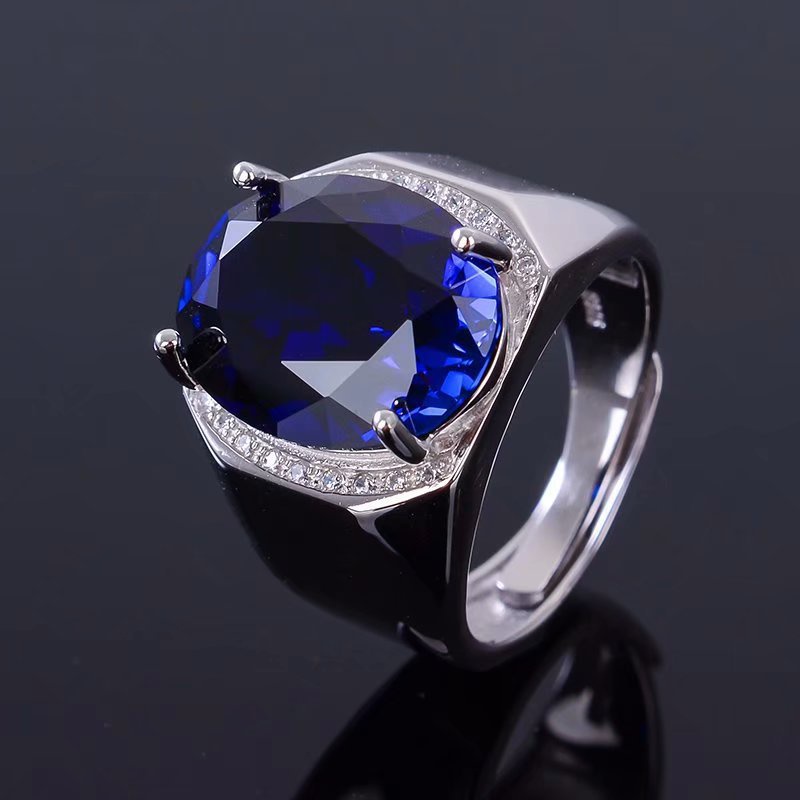 Set Perhiasan Cincin Model Terbuka Bahan Zirkon Sapphire Untuk Pria