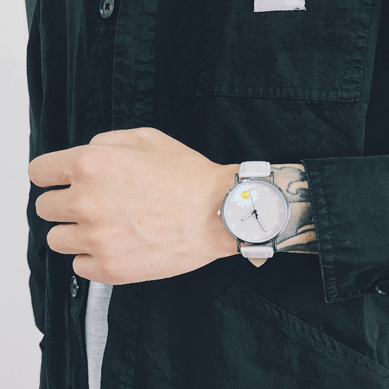 Jam Tangan Analog Quartz Wanita Strap PU Bunga Daisy Kecil Fashion Wanita Import-40-1 Abu-Abu