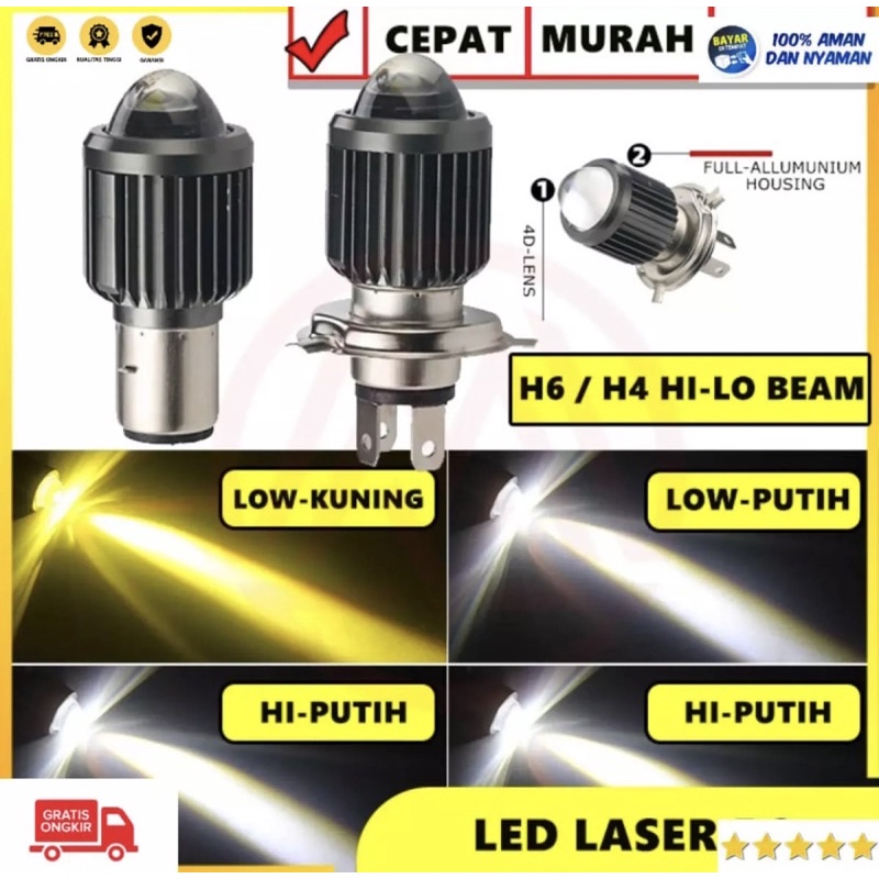 BHOLAM UTAMA LED LASER H4 H6 UNIVERSAL SEMUA MOTOR LED LASER WATERPROOF