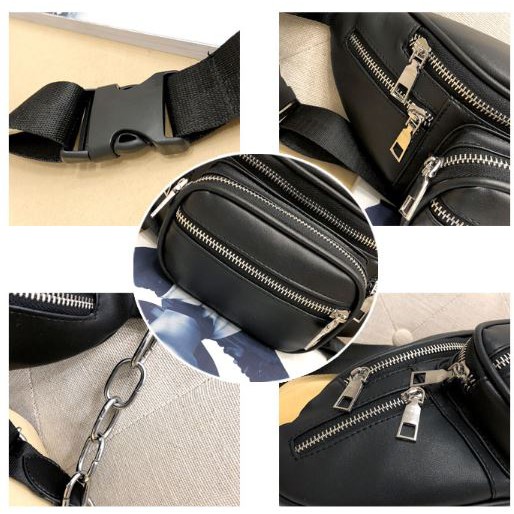 TAS PINGGANG PRIA WANITA CHAKO TA036B5 UNISEX KULIT HITAM WAIST BAG SELEMPANG SHOULDER BAHU IMPORT