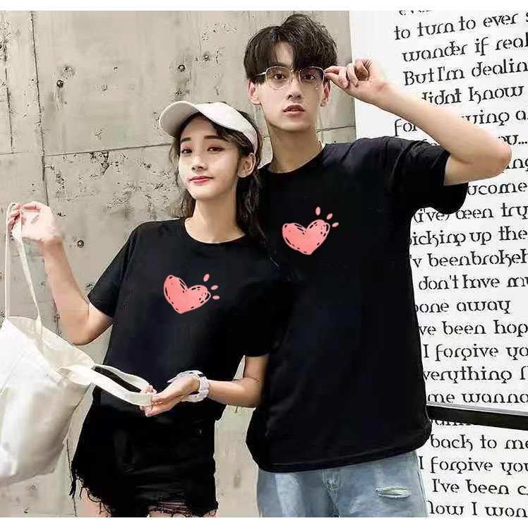 Kaos Couple / Kaos Pasangan / Baju Couple / Baju Pasangan Polos Love Sablon Merah