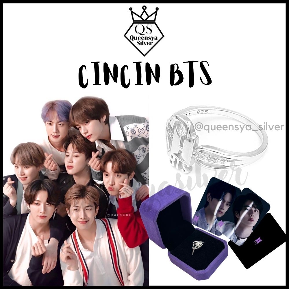 Cincin Wanita Bts Cincin Silver Cincin Bts Lapis Emas Putih Asli Perak 925 Dengan Paket Murah Box Cantik / Photo Card Jamin Puas