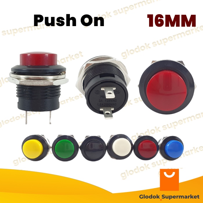 Saklar Push On 16mm 2 Pin Switch 2pin 16 mm Tombol 2 Kaki