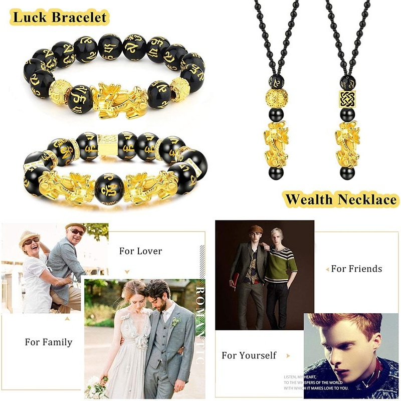Gelang Tangan Manik-Manik Batu Obsidian Pixiu Feng Shui Adjustable Bahan Alloy Untuk Pria / Wanita