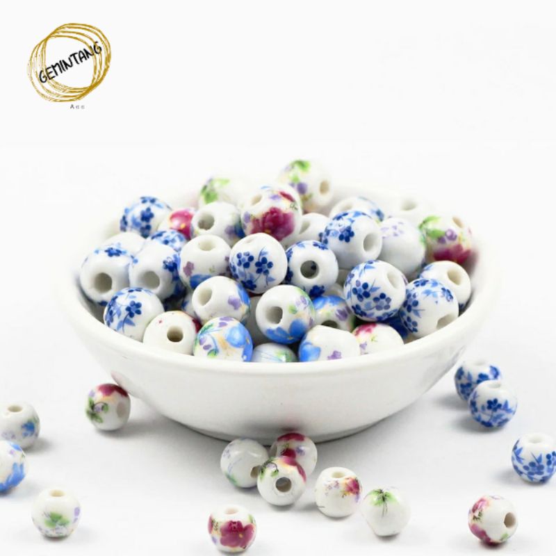 Manik Manik Gelang Glass Beads Motif Bunga Bahan Kerajinan DIY