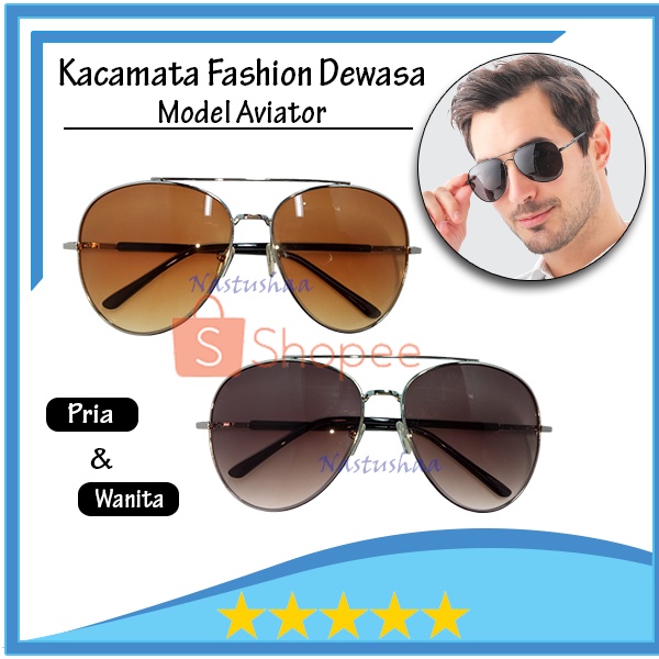 Kacamata Aviator Unisex Pria Wanita Warna Cokelat dan Hitam Terbaru Kaca Mata Fashion Hitam Anti UV400 Sunglasses