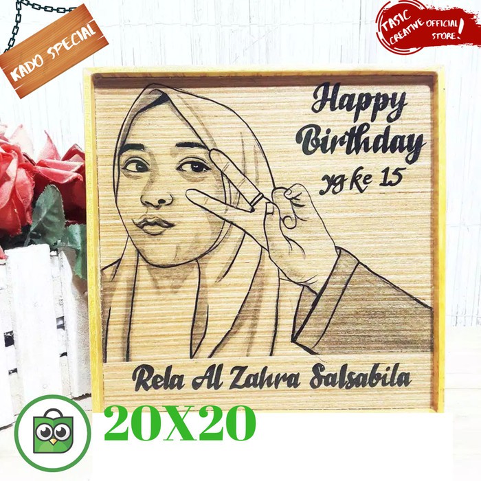 kado lukisan kayu custum siluet ukuran 20x20 - 1 wajah Murah