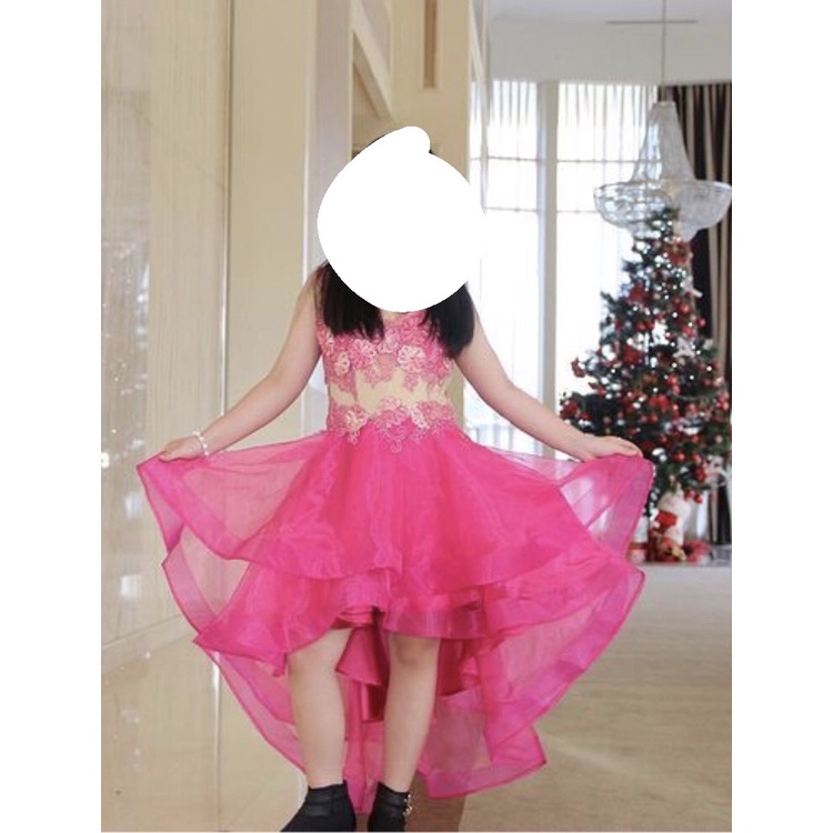 LUXURY HIGH LOW DRESS PINK PARTY DRESS