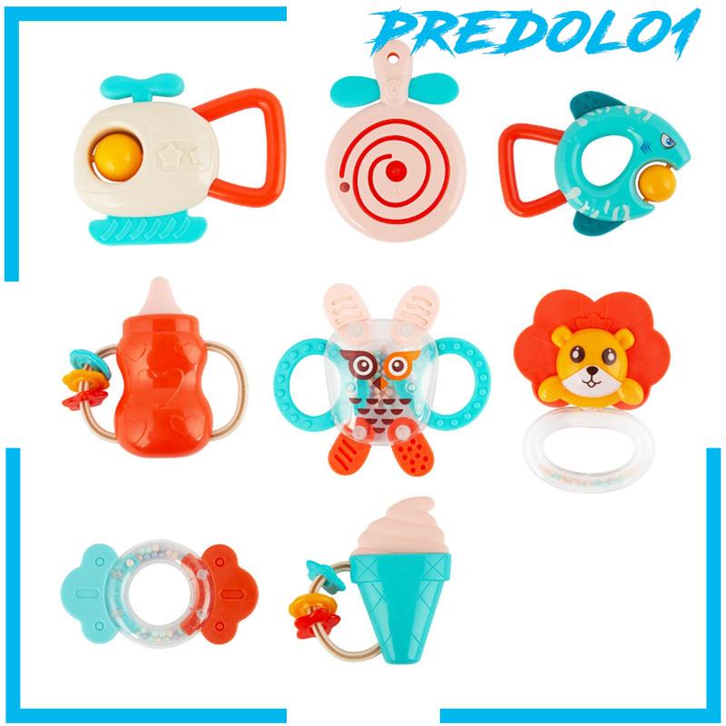 (Predolo1) 8pcs / Set Mainan Rattle Teether + Shaker Untuk Bayi Laki-Laki / Perempuan 3-12 Bulan