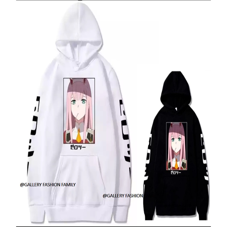 JAKET SWEATER HOODIE ANIME DARLING IN THE FRANXX ZERO TWO /JAKET ANIME DARLING TERBARU /Jaket Hoodie Anime Darling In The Franxx Warna Hitam Putih