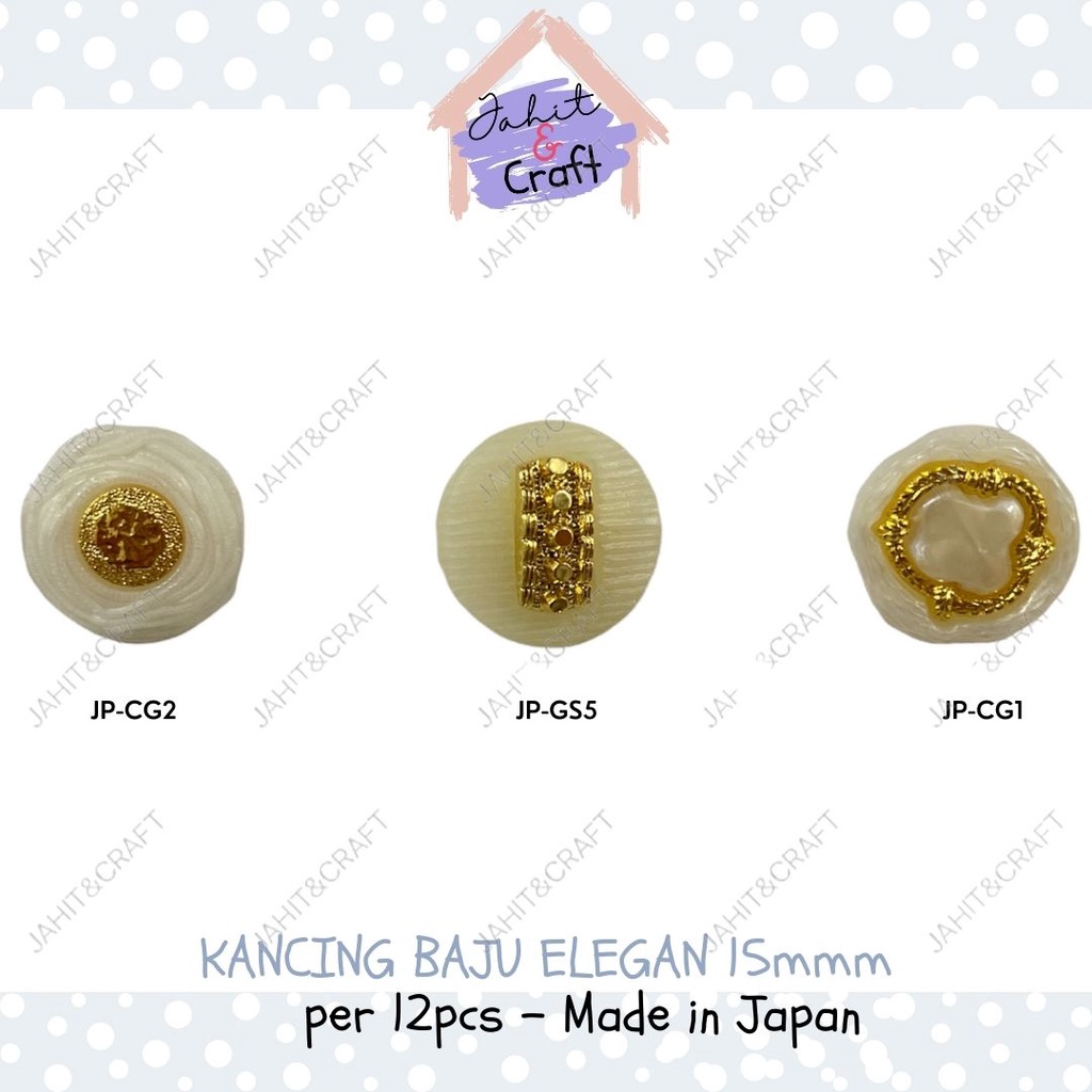 Kancing Baju Mewah 15mm / Kancing Baju Made in Jepang 15mm / 12pcs Kancing Baju Putih / Kancing Jamu