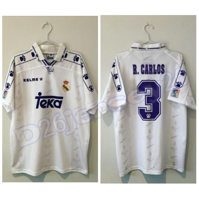 Jersey RETRO Real Madrid Home 1994 / 1995 OFFICIAL + Cetak nama nameset suka suka Font RETRO