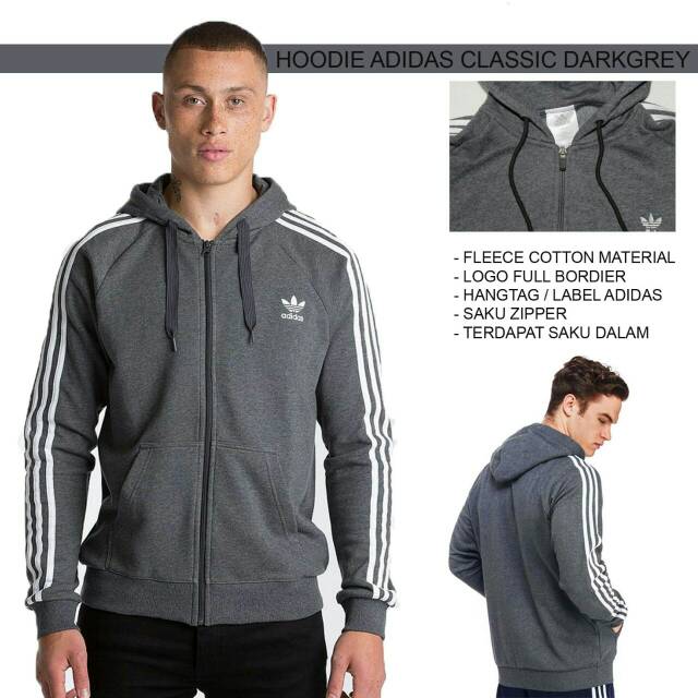 JAKET HOODIE ADIDAS CLASSIC DARKGREY GRADE ORI