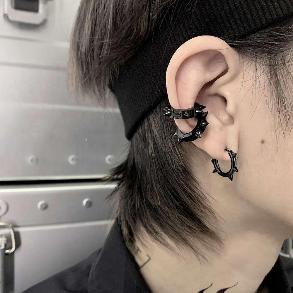 Needway   Anting Hoop Stainless Steel Hadiah Gaya Punk Wanita Lingkaran Anting Perhiasan Fashion Pria Men Earring