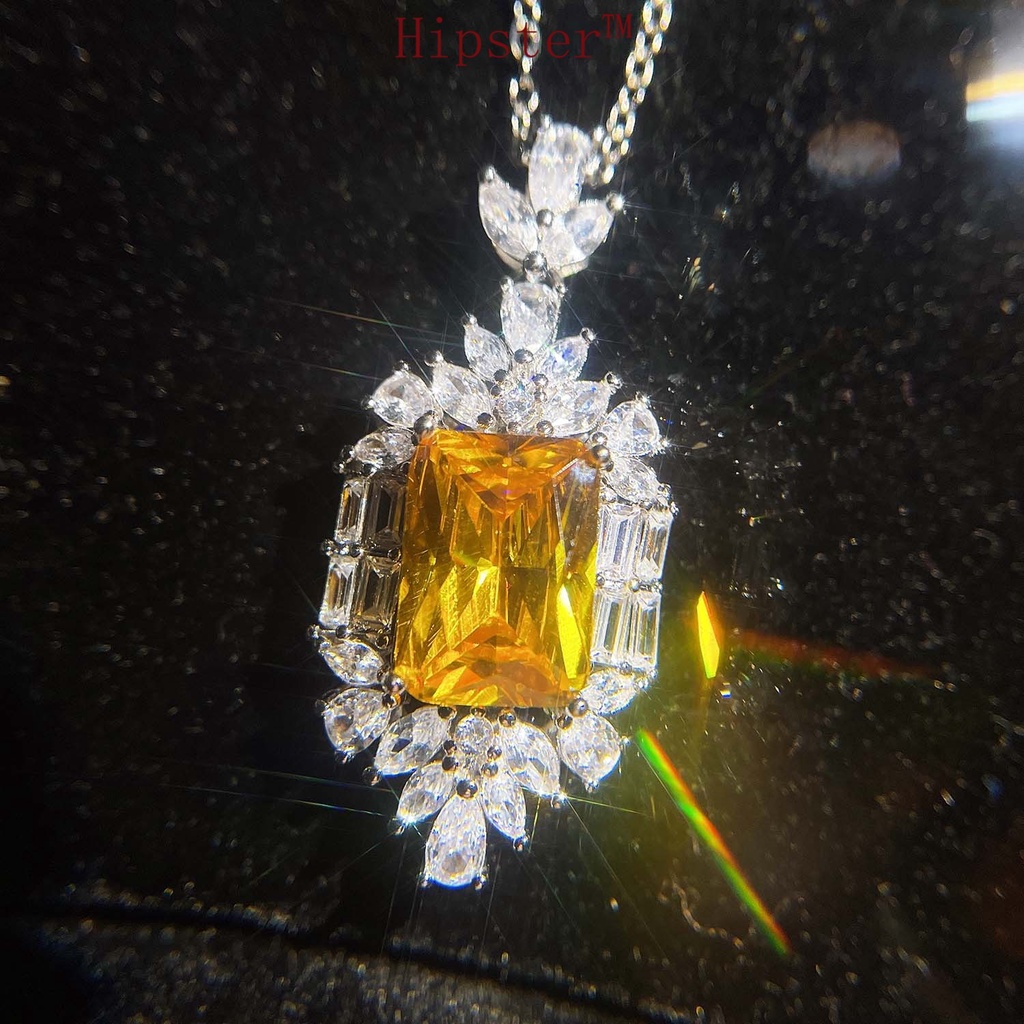 New Hot Sale Fashion Micro Inlay Full Diamond Natural Citrine Necklace