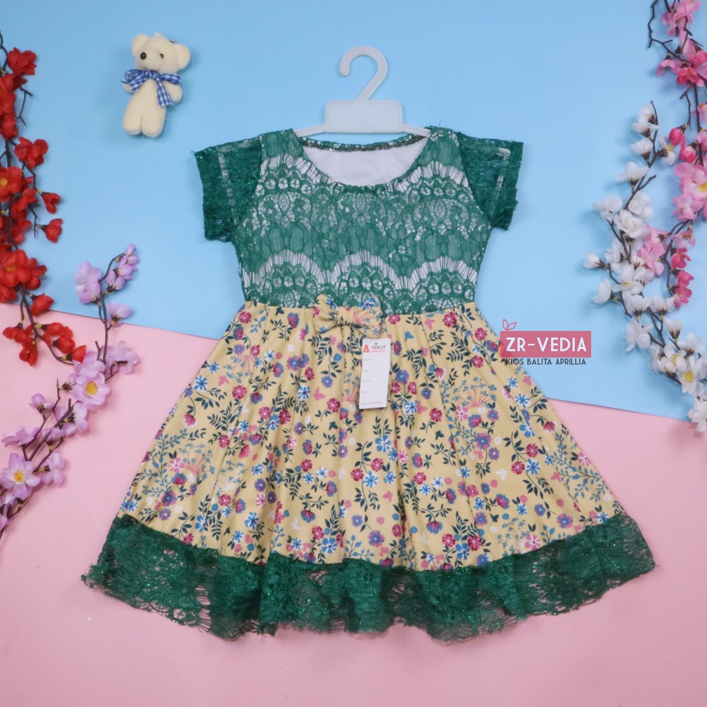 Dress Brukat Davina uk 3-4 Tahun / Dres Anak Perempuan Gaun Pesta Kids Cewek Girl Baju Balita Import