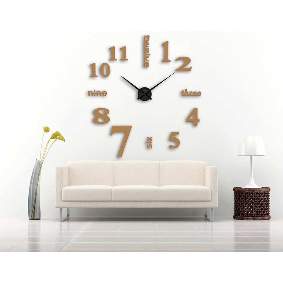 Jam Dinding DIY Giant Wall Clock Quartz Creative Design 50-60cm Model English Word