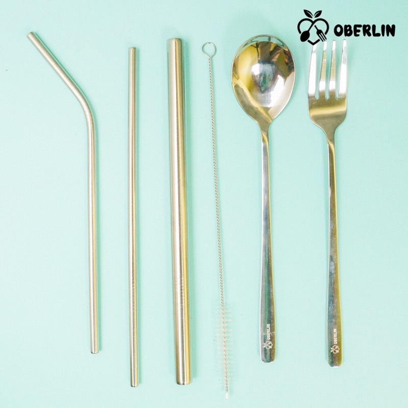 sendok garpu korea + sedotan stainless steel set