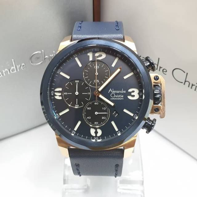 JAM TANGAN PRIA ORIGINAL ALEXANDRE CHRISTIE AC 6280 BLUE ROSE GOLD GARANSI RESMI