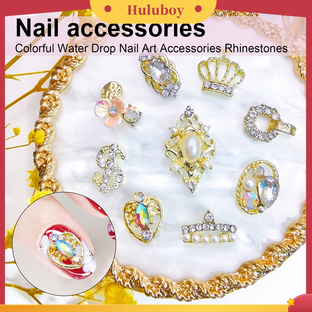 Huluboy Huluboy♡ 10pcs / Kantong Ornamen Berlian Imitasi 3D Aneka Bentuk Bahan Alloy Untuk Kerajinan Manicure Nail Art