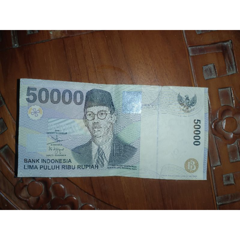 uang asli 50 ribu wr Soepratman tahun 1999