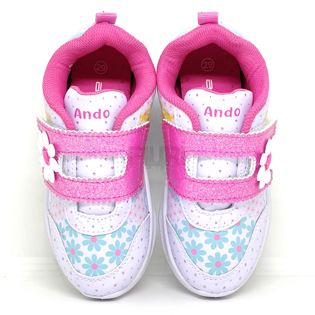 FIURI - ANDO ORIGINAL - MAGICAL FLOWER PEREKAT 29-32 PUTIH PINK BIRU - SEPATU SNEAKERS KANVAS SOL KARET ANAK KECIL PEREMPUAN  - SEPATU BERMOTIF BUNGA KETS LUCU FASHION TRENDY - SEPATU SEKOLAH PAUD TK KRETEKAN PEREKAT CEWEK PROMO DISKON BONUS KAOS KAKI