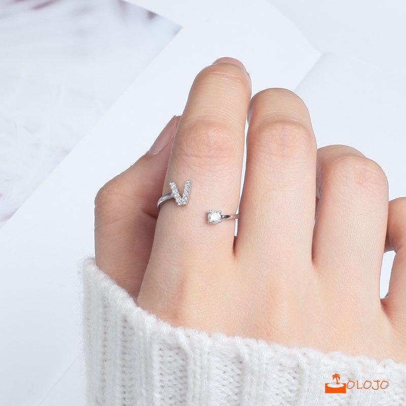 OLOJO 1Pc Cincin OPENING Ring Adjustable Motif Huruf Alfabet Inggris Untuk Wanita