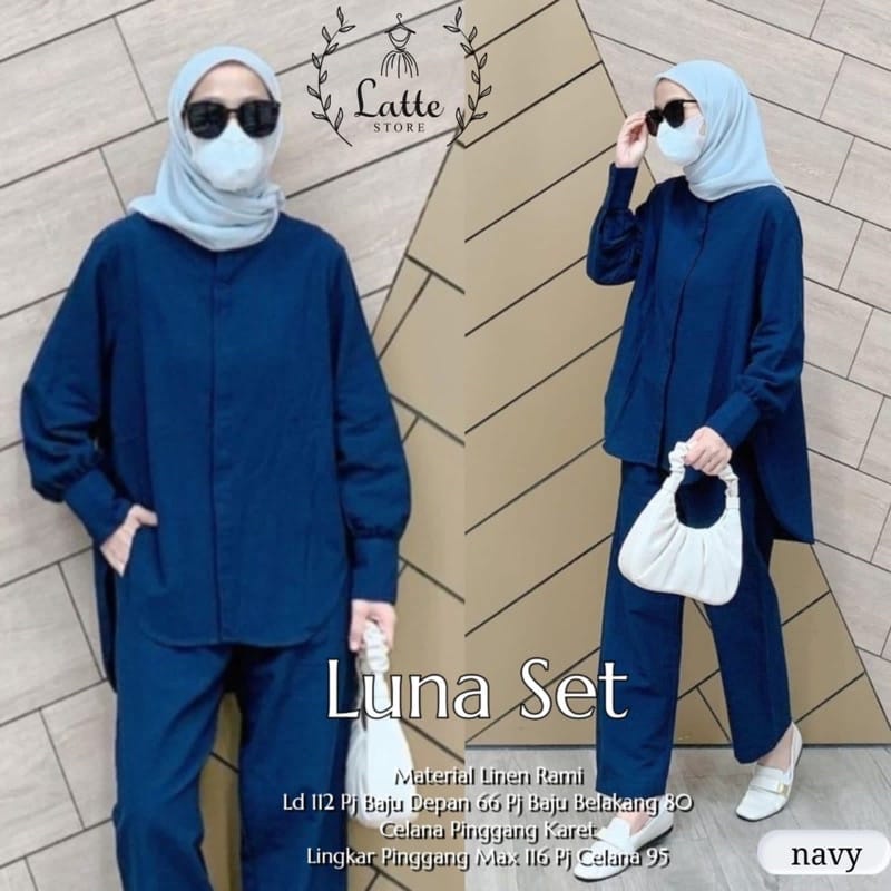 Luna One Set Kemeja Wanita/ Setelan Jumbo Ld112cm Katun Rami / Setelan Polos Terbaru 2022 / Baju Setelan Wanita Kekinian