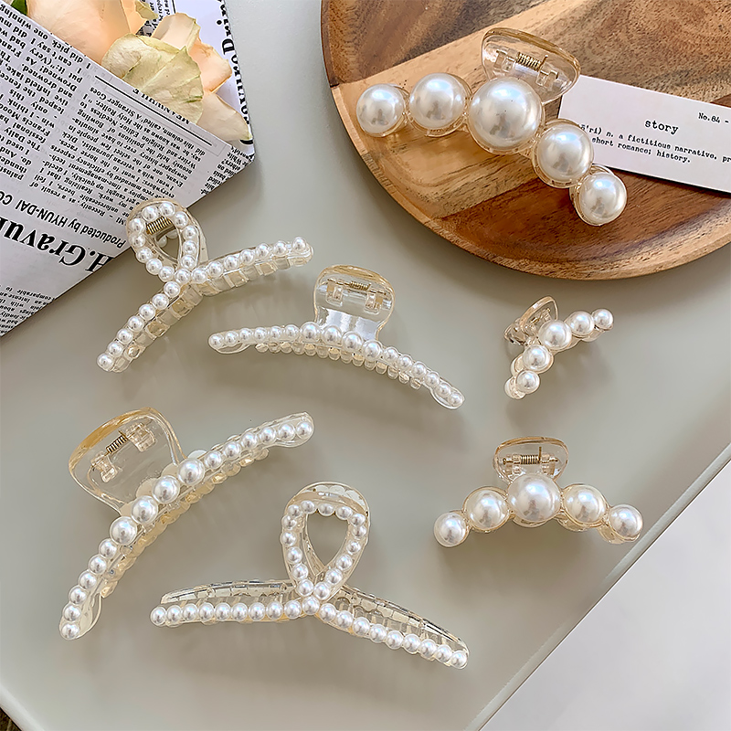 1Pcs Pearl Rhinestone Hairpins For Women Simple Elegant Plastic Hair Claw Headwear Hair Accessories