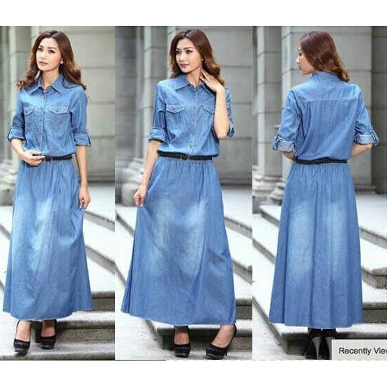 TRENDY Pakaian wanita muslim syari setelan ramadhan lebaran Denim jeans levis dress gamis muslim max
