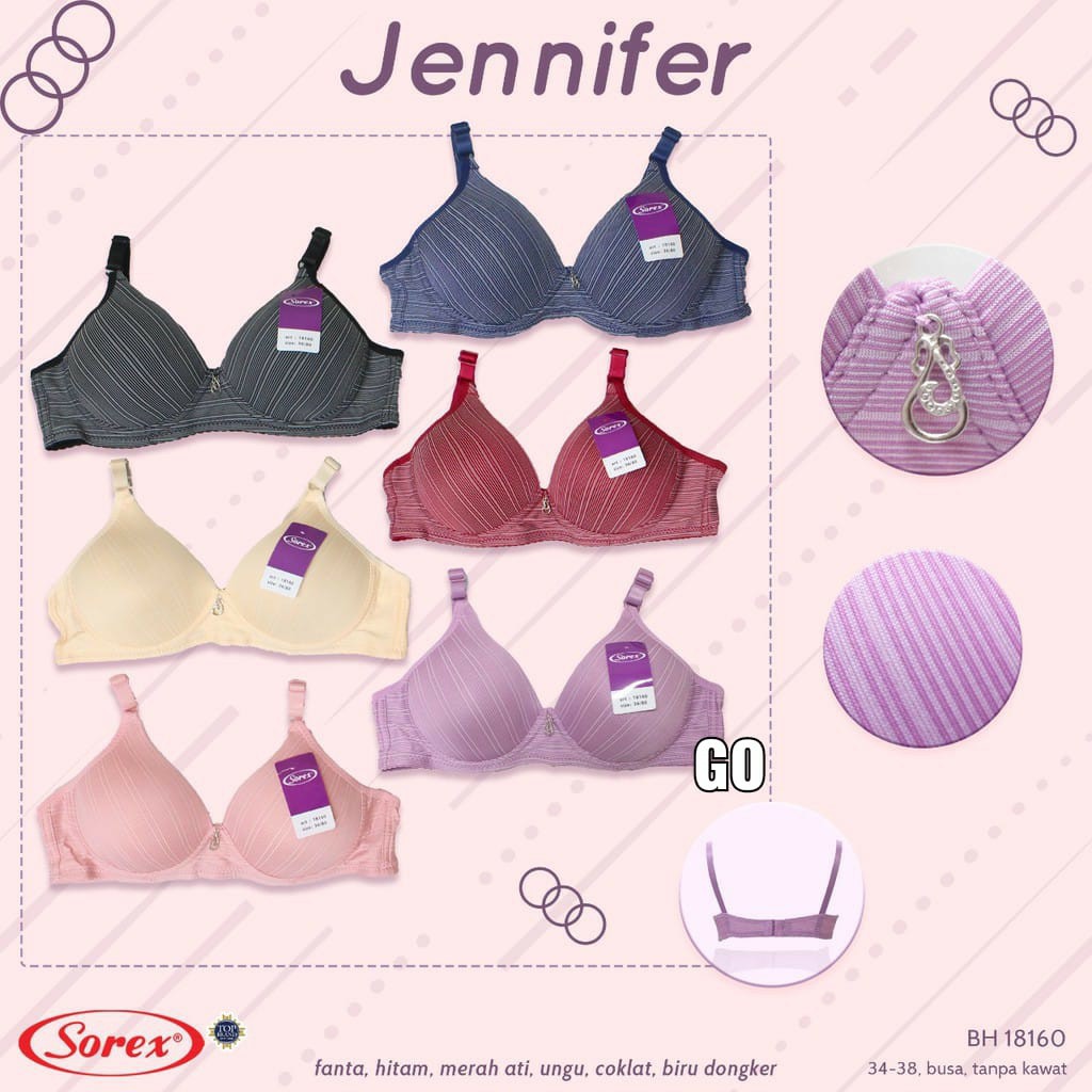 gos  BRA BH FASHION SOREX 18160 Sorex Bra Busa Tanpa Kawat Kait 2 Setara Cup B Jennifer Harian BH