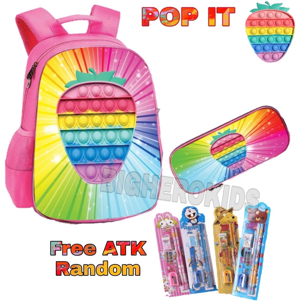 HEMAT Tas Ransel Sekolah Anak POP IT / Tas Anak POP IT FREE CEPUK DAN ALAT TULIS / Tas Sekolah POP I