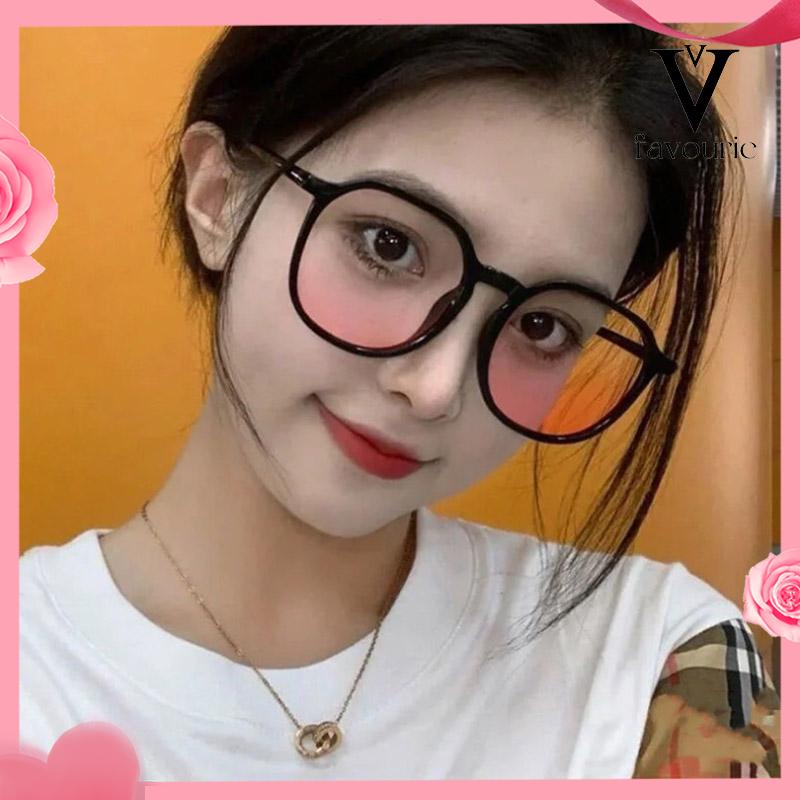 [COD]Gradien Pink Blush Glasses Perempuan Anti-biru Warna Cahaya Mengubah Kacamata Bingkai Besar-FA