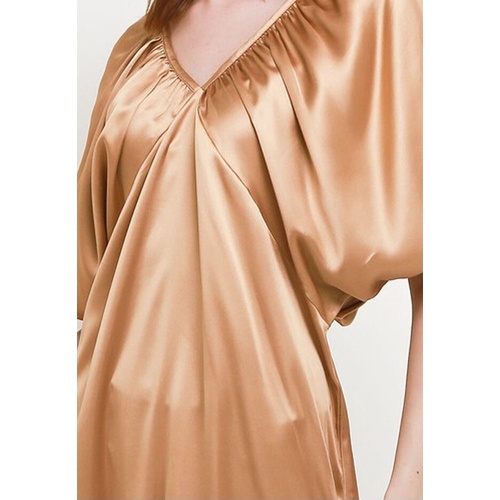 ICONS DEEP V NECK CROSS BACK SILKY PUFF SLEEVE DRESS LEBARAN MODERN MEWAH FASHION WANITA TNIC0601BB/0422