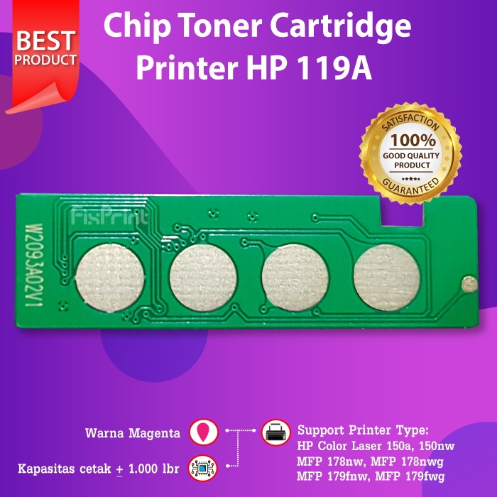 Chip Toner Cartridge HP 119A Black Cyan Magenta Yellow Printer M150a