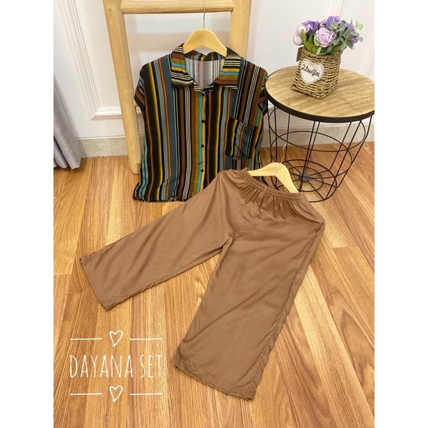 setelan celana 7/8 /dayana set/setelan atas motif bawah polos/COD-A