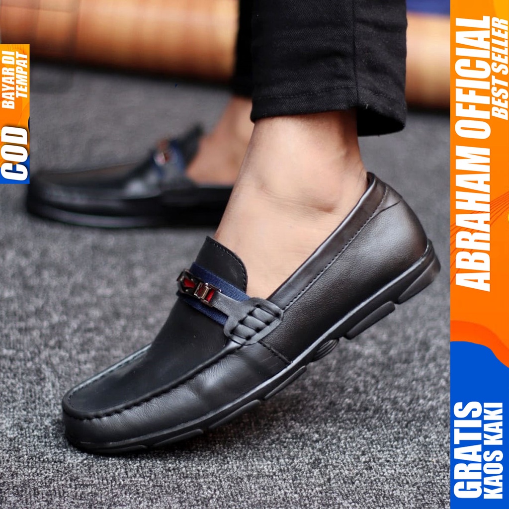 Abraham Onic - Sepatu Formal Pria Pantofel Kulit Asli Hitam