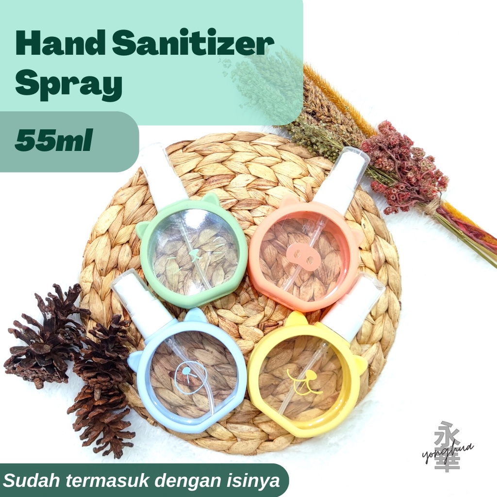 Hand Sanitizer Kemasan Botol Lucu Gambar Kartun Kucing Anjing Babi Beruang Spray 55ml Portable Circle Hand Sanitizer Aroma Parfum Wangi Harum Segar BONUS ISI!