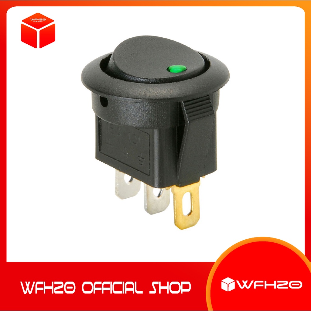 Rocker Switch Bulat 12V 6A LED Hijau Titik 3 Pin Saklar 3 Kaki