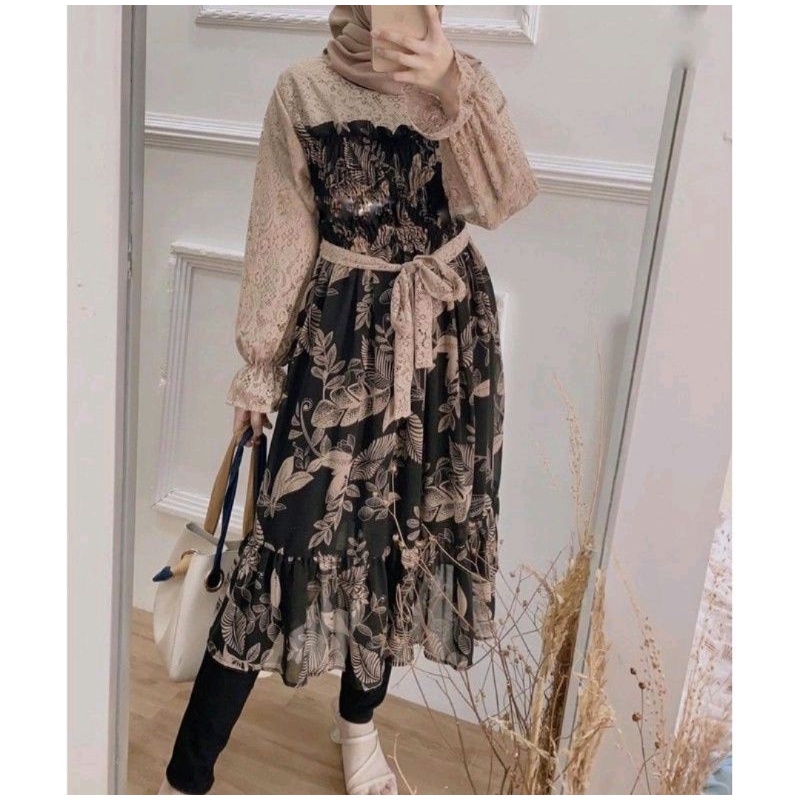 ONE SET JUMBO XXL - STANDART L / XL - ONE SET NIKEN SET / SETELAN WANITA ONE SET DAILY SET TUNIK  FASHION WANITA-ONESET VELA HITAM